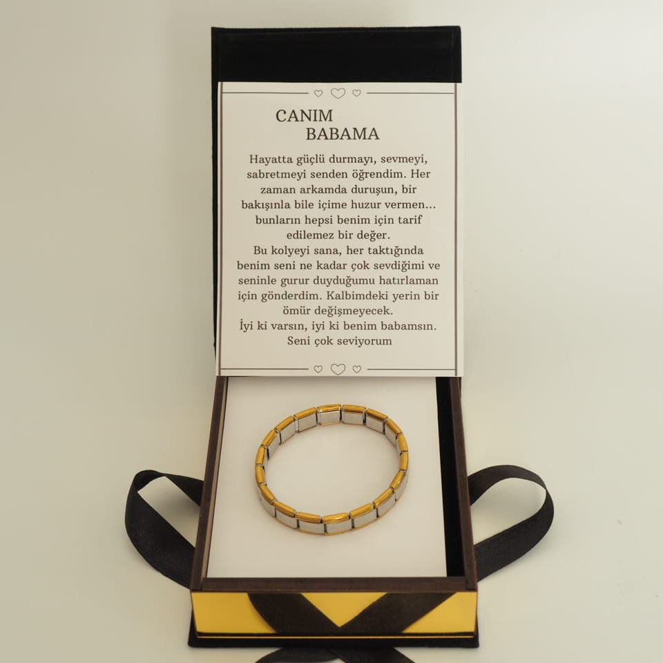“Canım Babama” Gold/Gümüş Renk İtalyan Çelik Bileklik