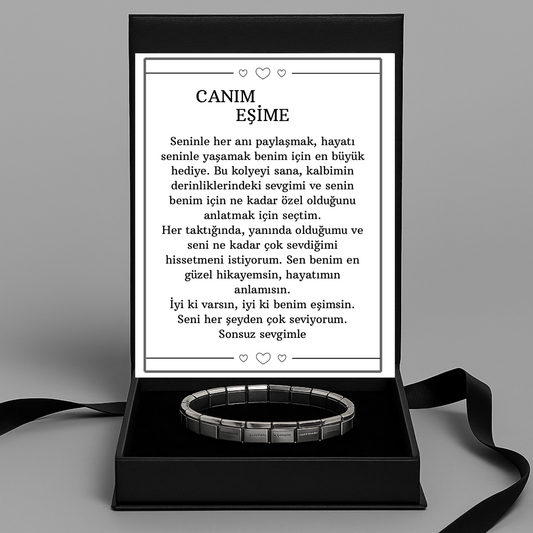 “Canım Eşime” İtalyan Gümüş Çelik Bileklik