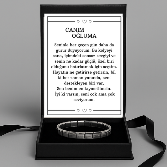 “Canım Oğluma” İtalyan Gümüş Çelik Bileklik