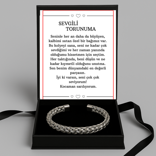 “Sevgili Torunuma” Gümüş Örgü Model Bileklik