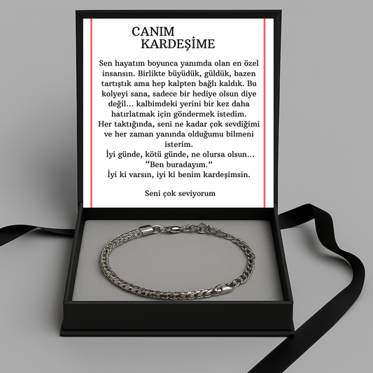 “Canım Kardeşime” Gurmet Paslanmaz Çelik Bileklik