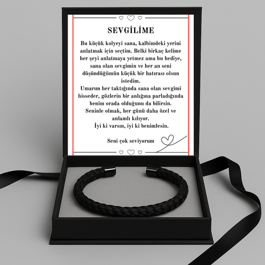 “Sevgilime” Siyah Örgü Model Bileklik