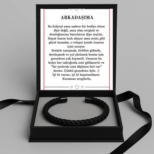 “Arkadaşıma” Siyah Örgü Model Bileklik